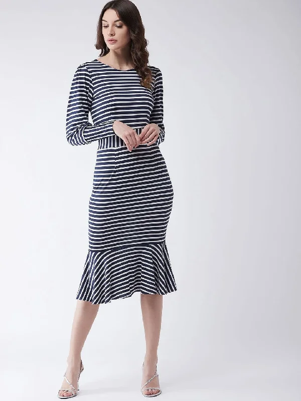 Women's Women's Striped Fish Cut Dress - Pannkh