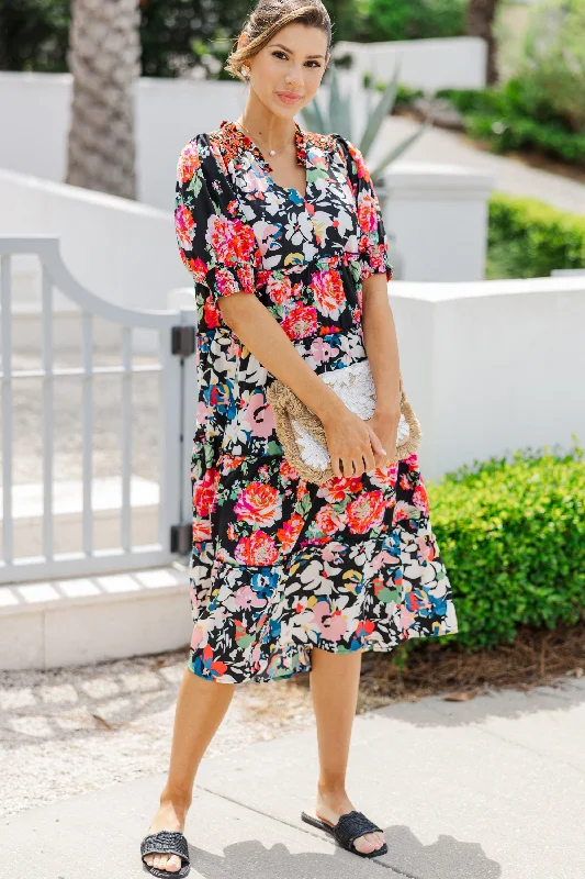 Just A Dream Black Floral Midi Dress