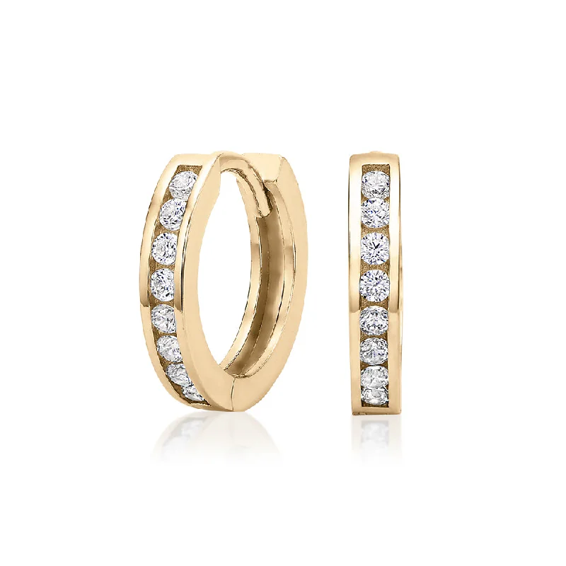 Round Brilliant hoop earrings with diamond simulants in 10 carat yellow gold