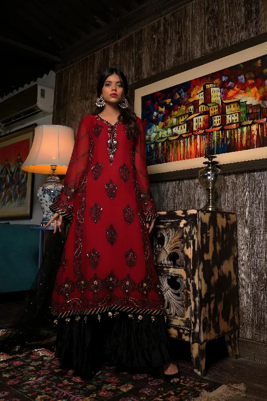 Sadia Aamir - Tarz - Black & Maroon - Block Print - 3 Piece