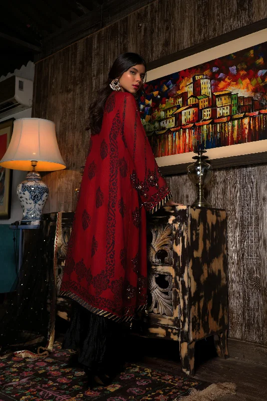 Sadia Aamir - Tarz - Black & Maroon - Block Print - 3 Piece