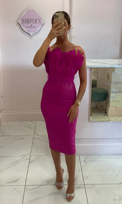 Sareza Pink Feather Premium Bandage Dress