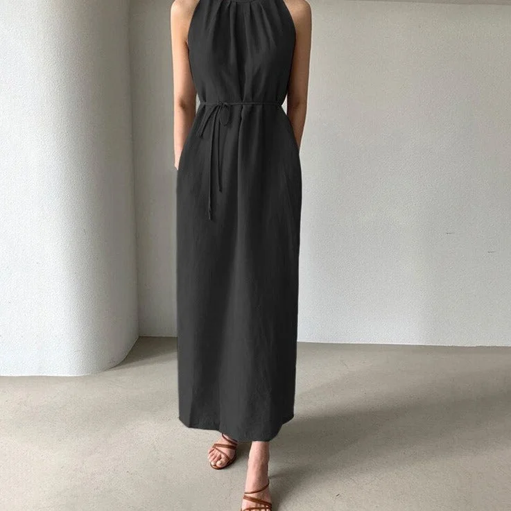 sixsr Sexy Sleeveless Summer Dress Sexy Ruffle Maxi Long Dress With Belt Women Bohemian Sundress Party Vestido Autumn Robe