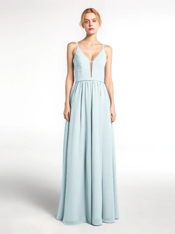 Spaghetti Strap Simple Chiffon Dress with Notch Neck Mist