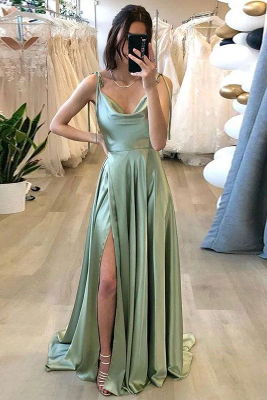 Stylish Spaghetti Straps Sleeveless A Line Long Prom Dress Simple Evening Dress OK1306