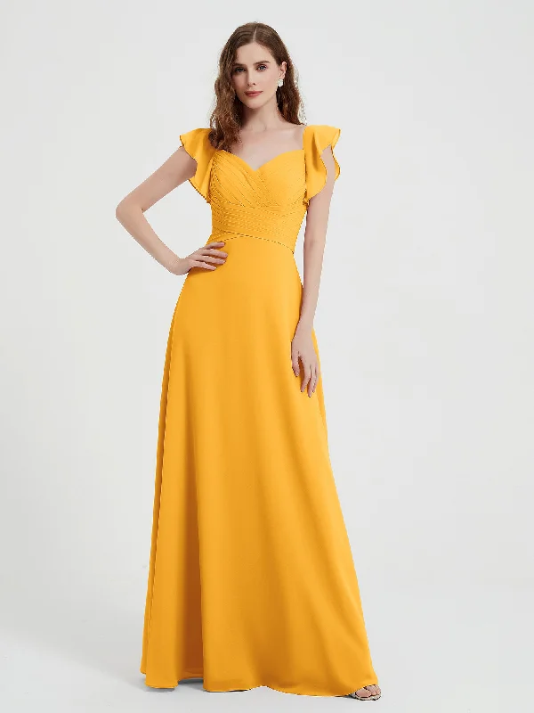 Sweetheart Flutter Sleeves Chiffon Dress Tangerine