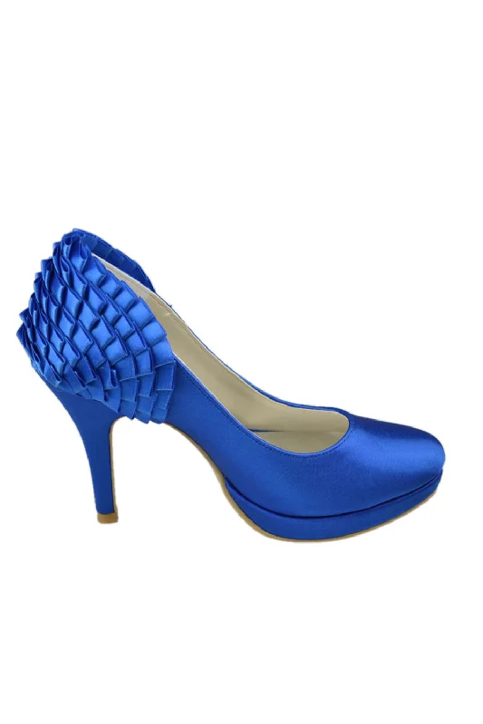 Vintage Royal Blue Satin Handmade Close Toe Wedding Shoes S66