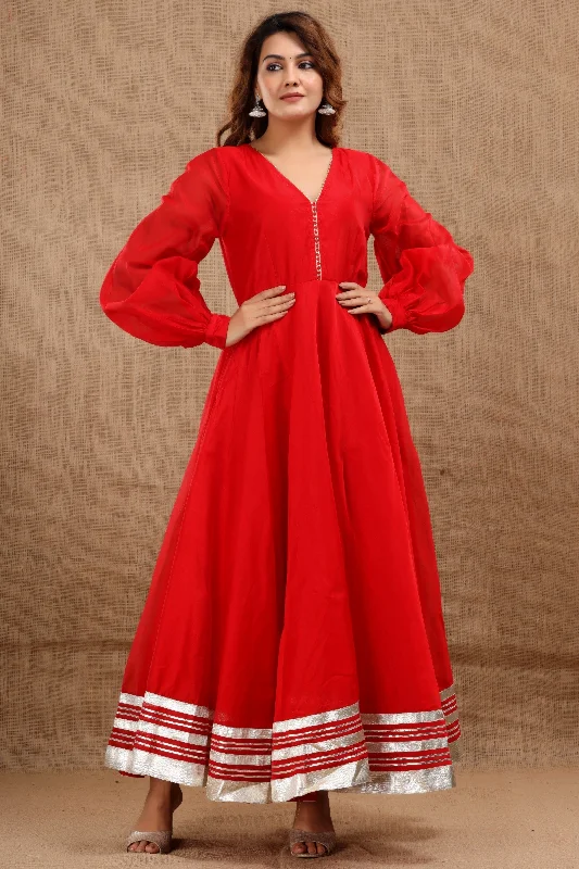 Women's Shardha Hand Gota Work Red Dress - Saras The Label