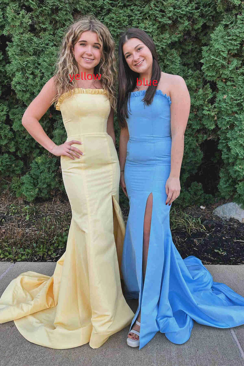 Casual Satin Trumpet Strapless With Train Prom Dress Anniversary unclassified dresses