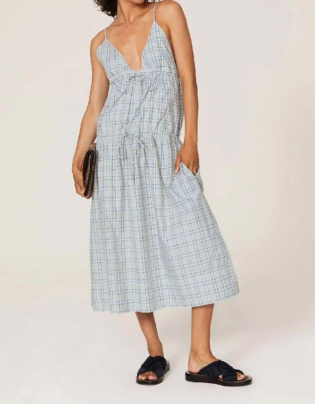 Check Print Tie Dress In Blue Plus size unclassified dresses