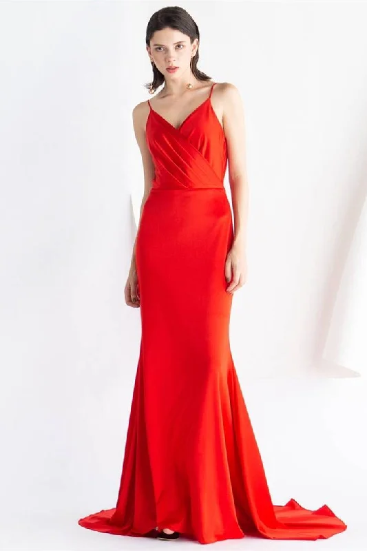 Mermaid Red Evening Dress with Cowl Back Long sleeve unclassified dresses