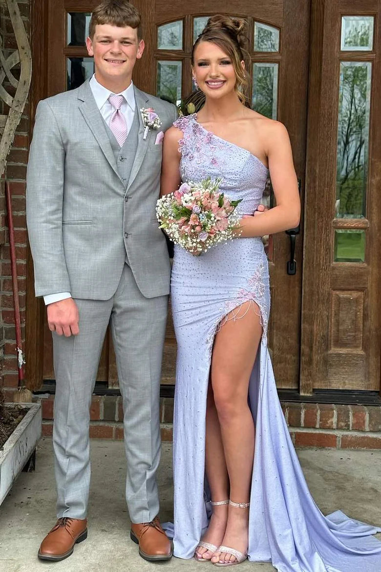 One Shoulder Beaded Appliques Mermaid Prom Dress Bright color unclassified dresses
