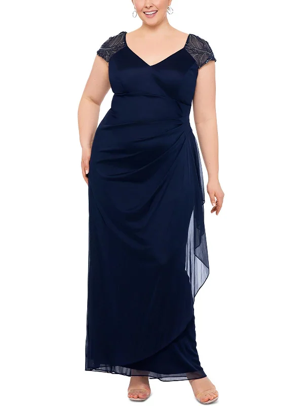 Plus Womens Embellished Polyester Evening Dress Halter unclassified dresses