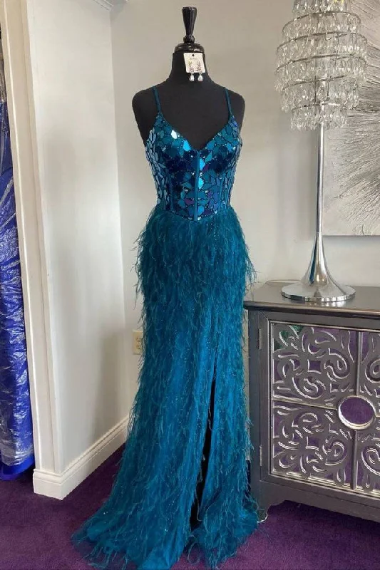 V-Neck Sleeveless Beaded And Feathers Formal Prom Dress Travel unclassified dresses